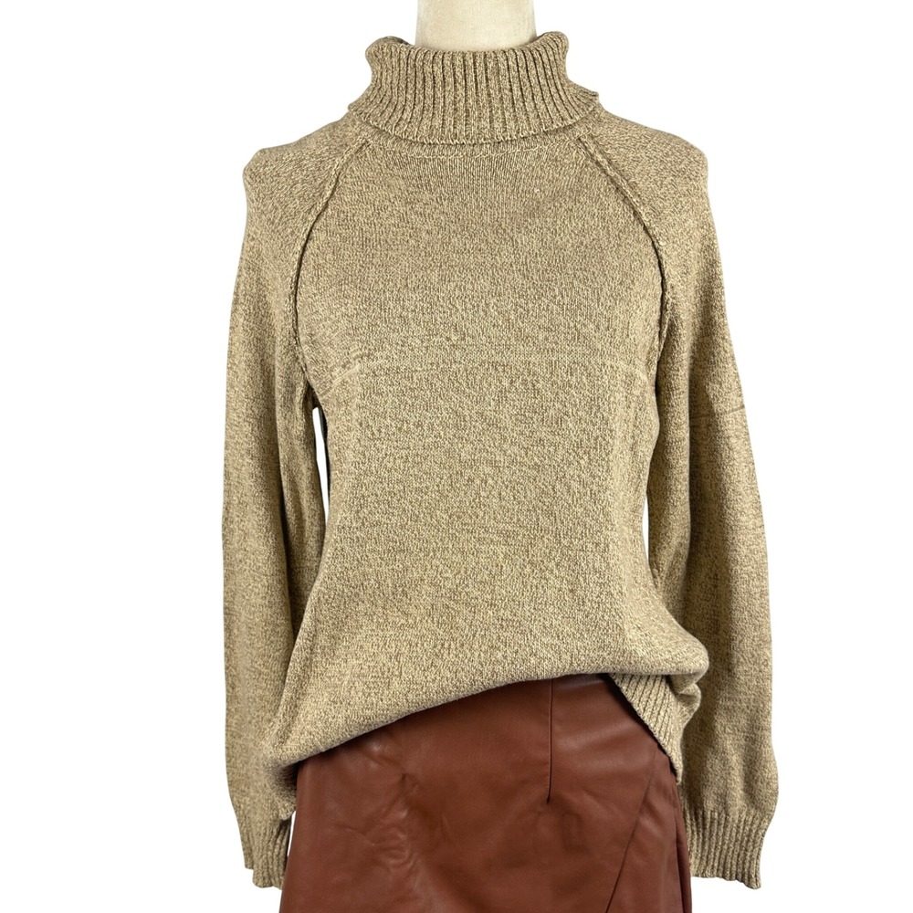 Karen Scott Tan Speckled Knit Turtleneck Sweater Women's Large Neutral Casual